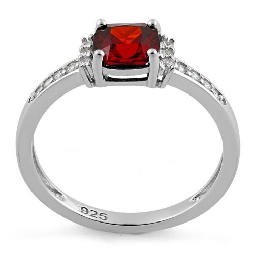Sterling Silver Cushion Dark Garnet CZ Ring