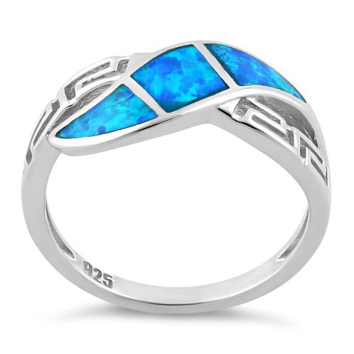 Sterling Silver Greek Pattern Blue Lab Opal Ring