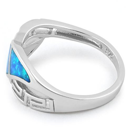 Sterling Silver Greek Pattern Blue Lab Opal Ring