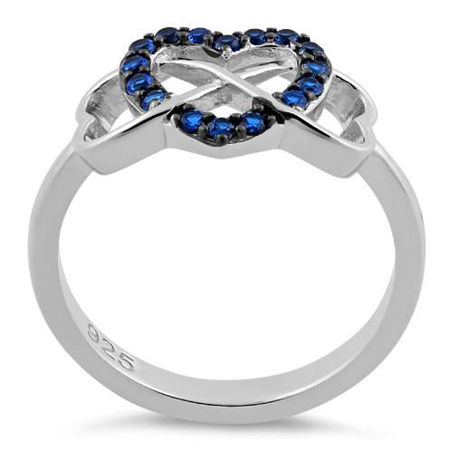 Sterling Silver Infinity Heart Blue Spinel CZ Ring