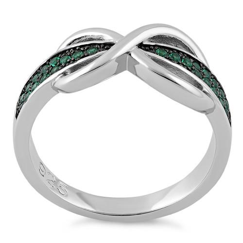 Sterling Silver Infinity Pave Emerald CZ Ring