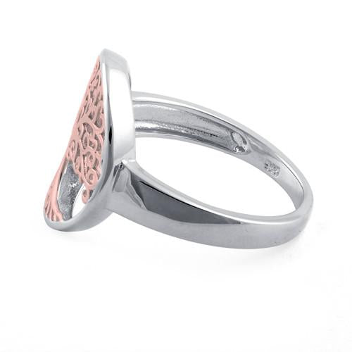 Sterling Silver Two Tone Rose Gold Plated Tree of Life Ring