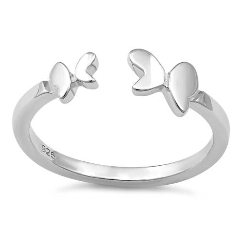 Sterling Silver Double Butterfly Adjustable Ring