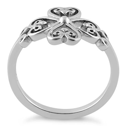Sterling Silver Cross Heart Fleur-de-lis Ring