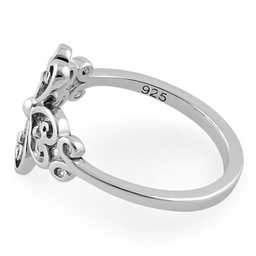 Sterling Silver Cross Heart Fleur-de-lis Ring