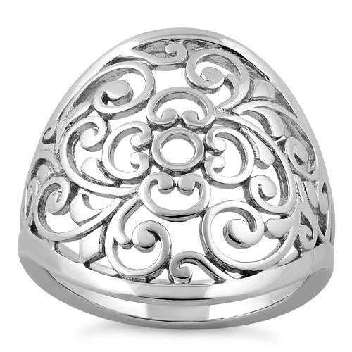 Sterling Silver Filigree Flower Caged Ring