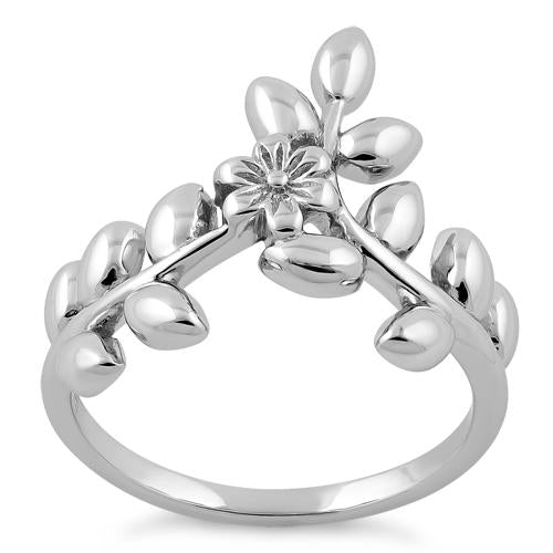 Sterling Silver Flower Leaves Ring
