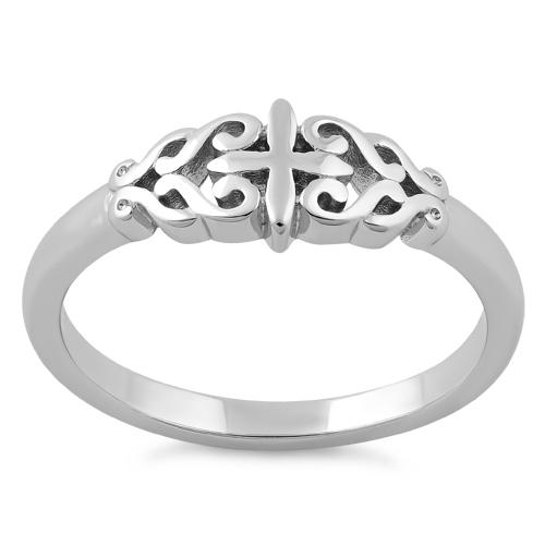 Sterling Silver Vines Cross Ring