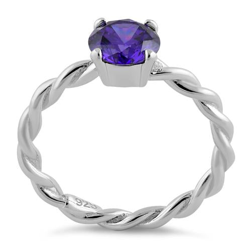 Sterling Silver Amethyst Twisted Band CZ Ring