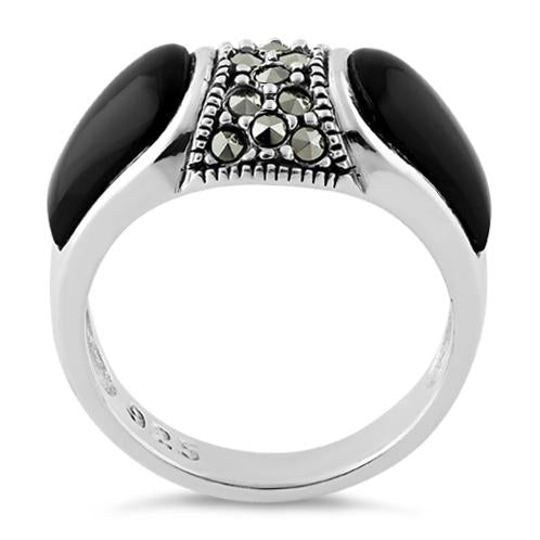 Sterling Silver Black Onyx Marcasite Ring