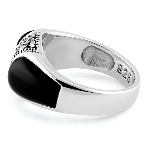 Sterling Silver Black Onyx Marcasite Ring