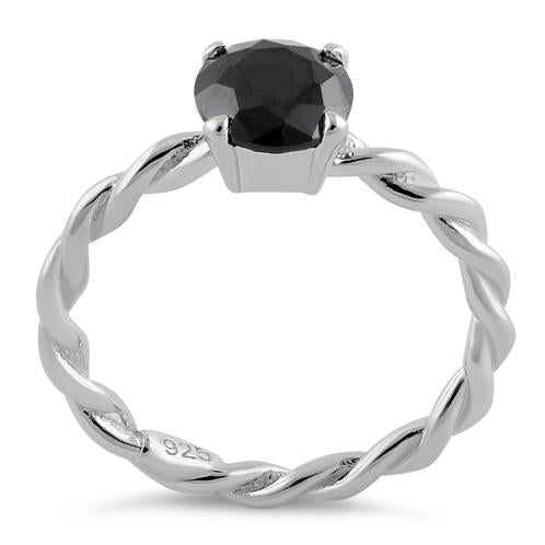 Sterling Silver Black Twisted Band CZ Ring