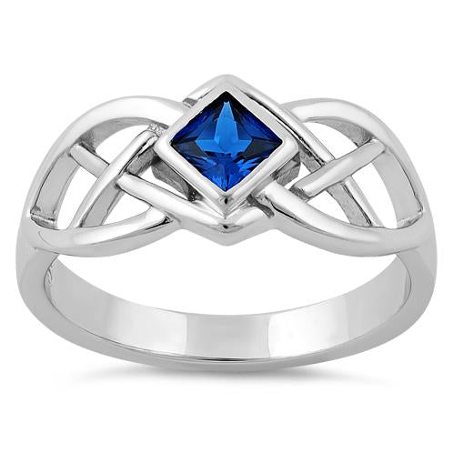 Sterling Silver Blue Spinel CZ Celtic Ring