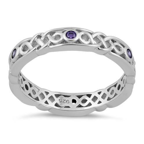 Sterling Silver Braided Eternity Amethyst CZ Ring