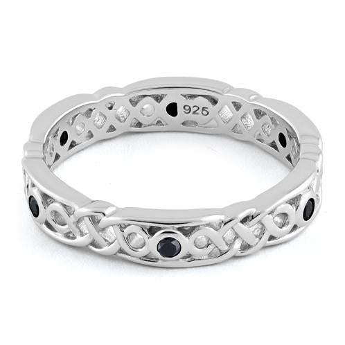 Sterling Silver Braided Eternity Black CZ Ring