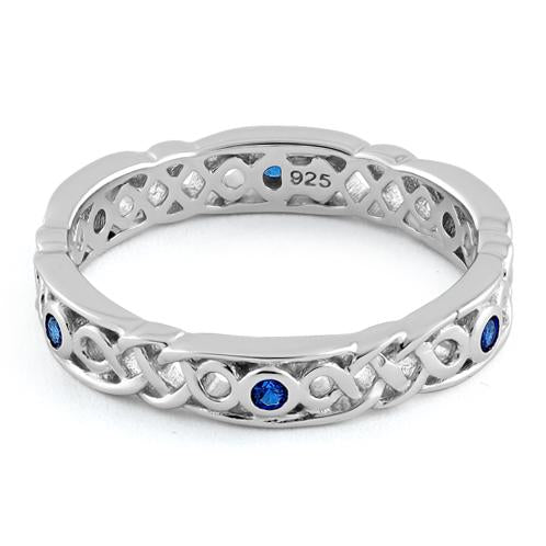 Sterling Silver Braided Eternity Blue Spinel CZ Ring