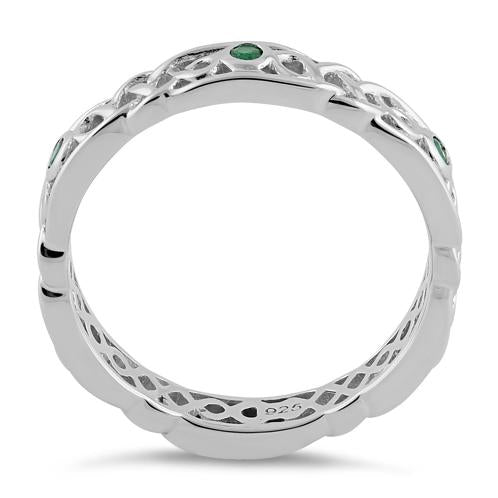 Sterling Silver Braided Eternity Green CZ Ring