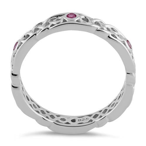 Sterling Silver Braided Eternity Ruby CZ Ring
