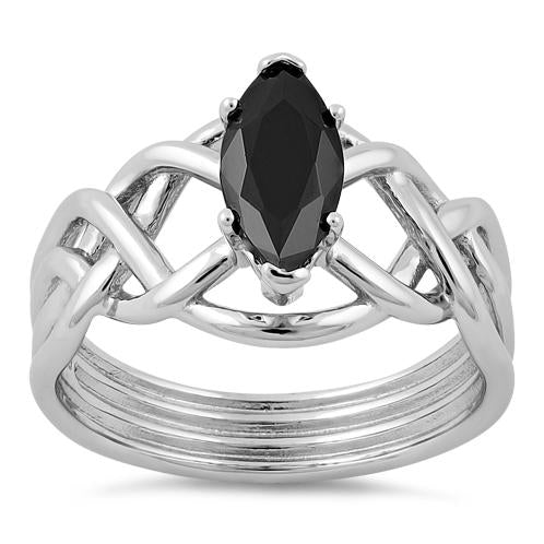 Sterling Silver Celtic Black Marquise CZ Ring