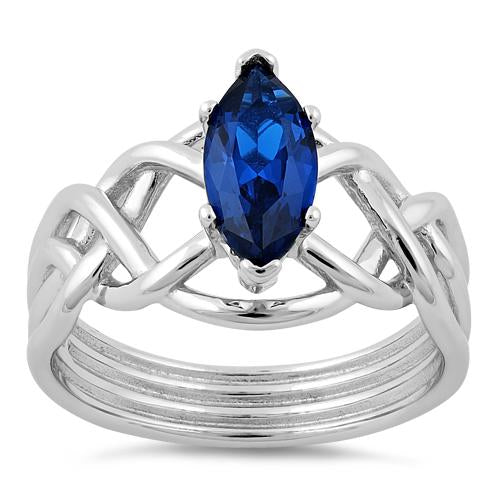 Sterling Silver Celtic Blue Spinel Marquise CZ Ring