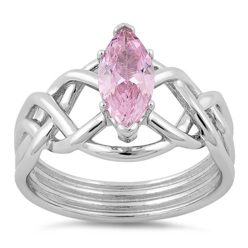 Sterling Silver Celtic Pink Marquise CZ Ring