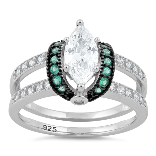 Sterling Silver Clear Marquise Emerald CZ Black Plating Ring