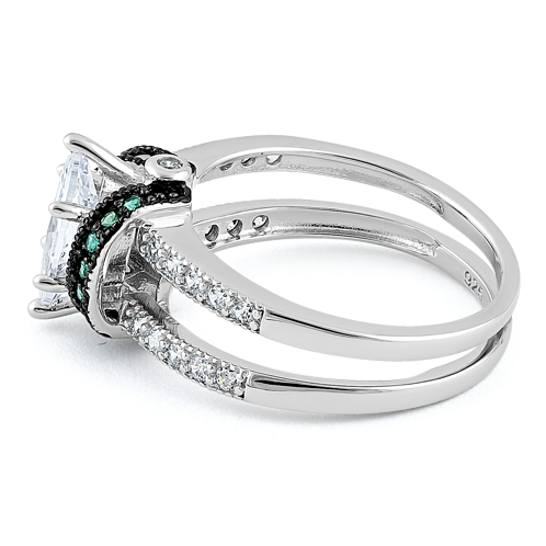 Sterling Silver Clear Marquise Emerald CZ Black Plating Ring