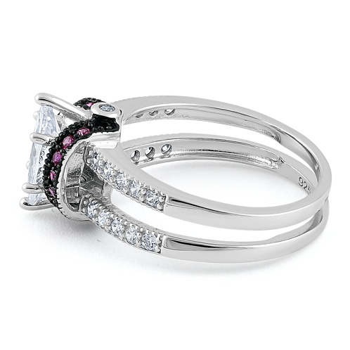 Sterling Silver Clear Marquise Ruby CZ Black Plating Ring