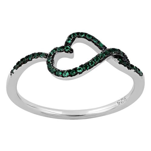 Sterling Silver Curvy Heart Emerald CZ Ring