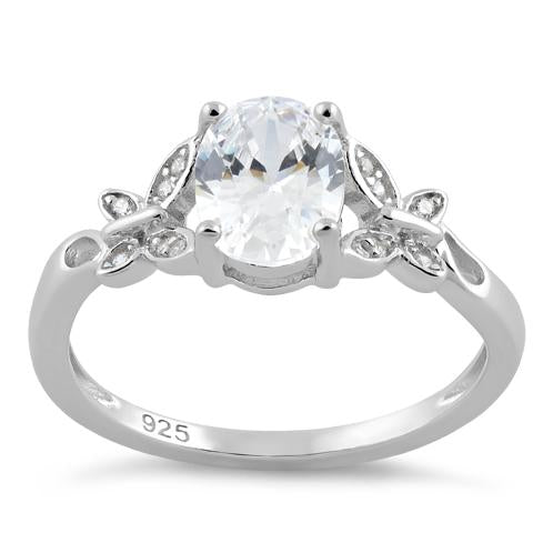 Sterling Silver Double Butterfly Clear Center Stone CZ Ring