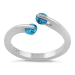Sterling Silver Double Round Aqua Blue CZ Ring