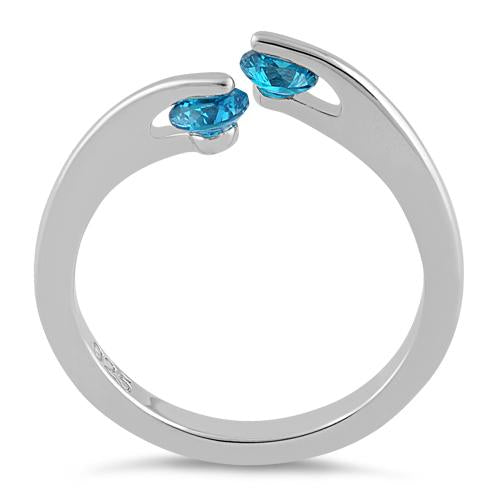 Sterling Silver Double Round Aqua Blue CZ Ring