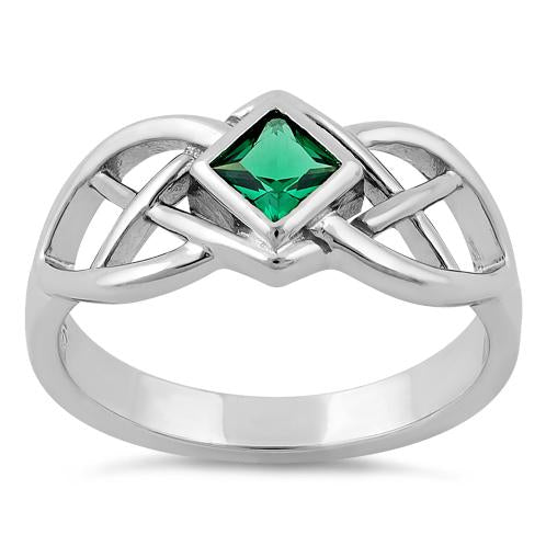 Sterling Silver Emerald CZ Celtic Ring