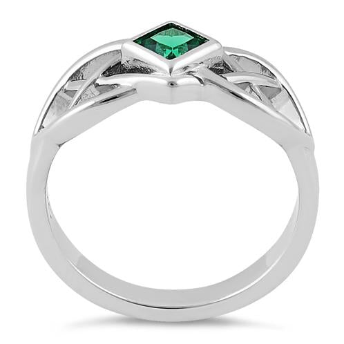 Sterling Silver Emerald CZ Celtic Ring