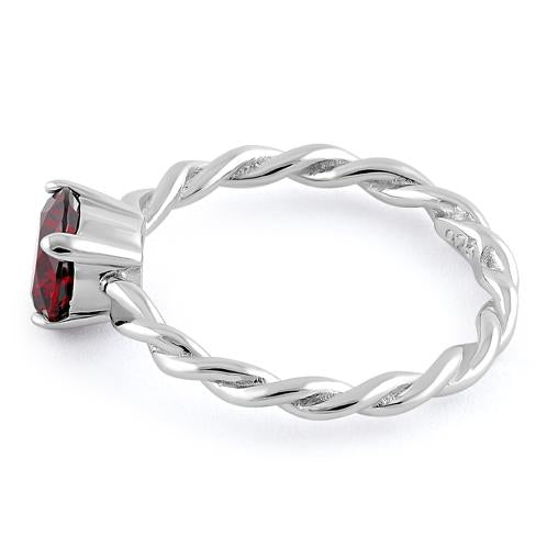 Sterling Silver Garnet Twisted Band CZ Ring