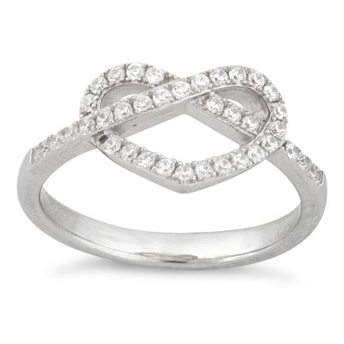Sterling Silver Heart Knot Pave CZ Ring