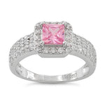 Sterling Silver Pink Princess Cut CZ Ring