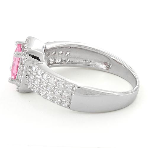 Sterling Silver Pink Princess Cut CZ Ring