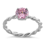 Sterling Silver Pink Twisted Band CZ Ring