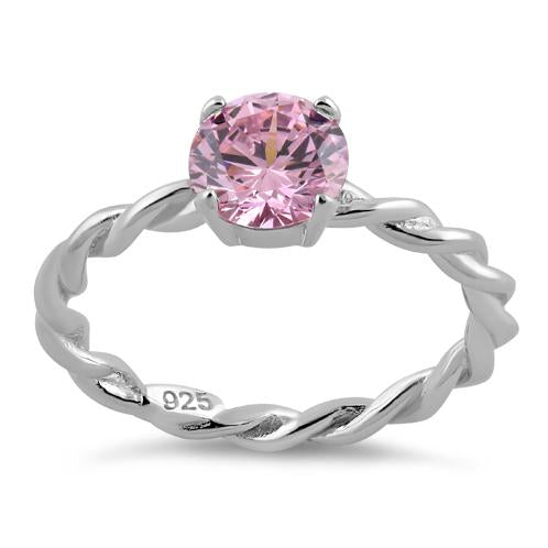 Sterling Silver Pink Twisted Band CZ Ring