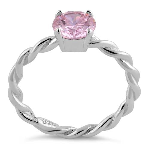 Sterling Silver Pink Twisted Band CZ Ring