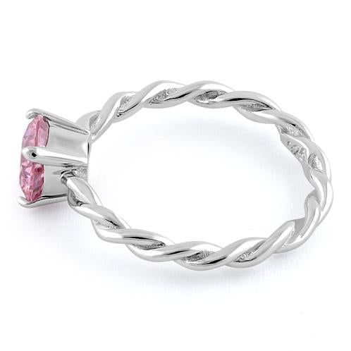 Sterling Silver Pink Twisted Band CZ Ring