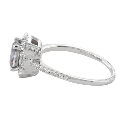 Sterling Silver Rainbow Topaz Round Halo Pave CZ Ring