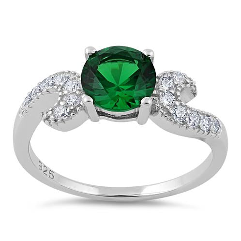 Sterling Silver Round Emerald CZ Ring