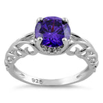 Sterling Silver Swirl Design Amethyst and Clear CZ Ring