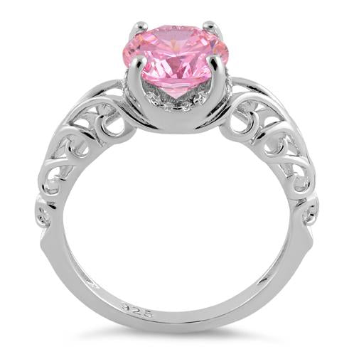 Sterling Silver Swirl Design Pink and Clear CZ Ring