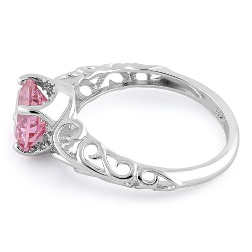 Sterling Silver Swirl Design Pink and Clear CZ Ring