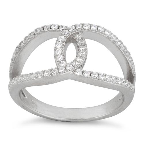 Sterling Silver Tangled Strings Pave CZ Ring