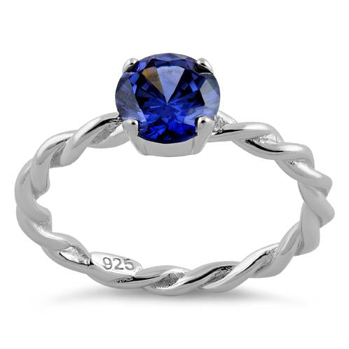 Sterling Silver Tanzanite Twisted Band CZ Ring