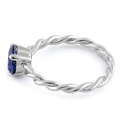 Sterling Silver Tanzanite Twisted Band CZ Ring